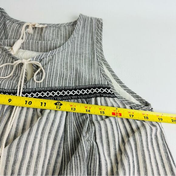 Hem & Thread Striped Dress Tie Round Neck Sleeveless Cotton Gray Boho M - Picture 9 of 10